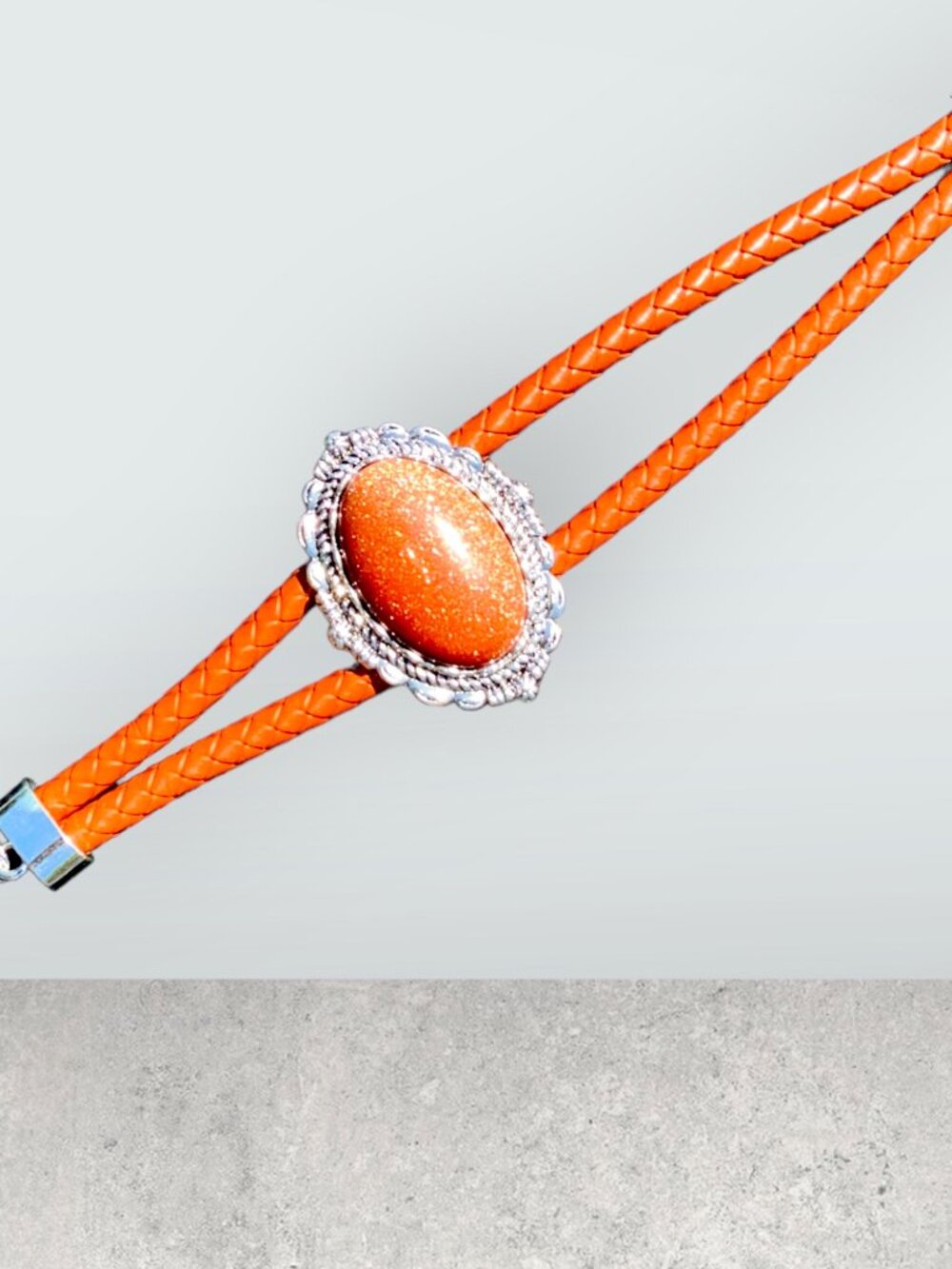 NEW Leather Double Strap Bracelet with Red Orange Goldstone Accent